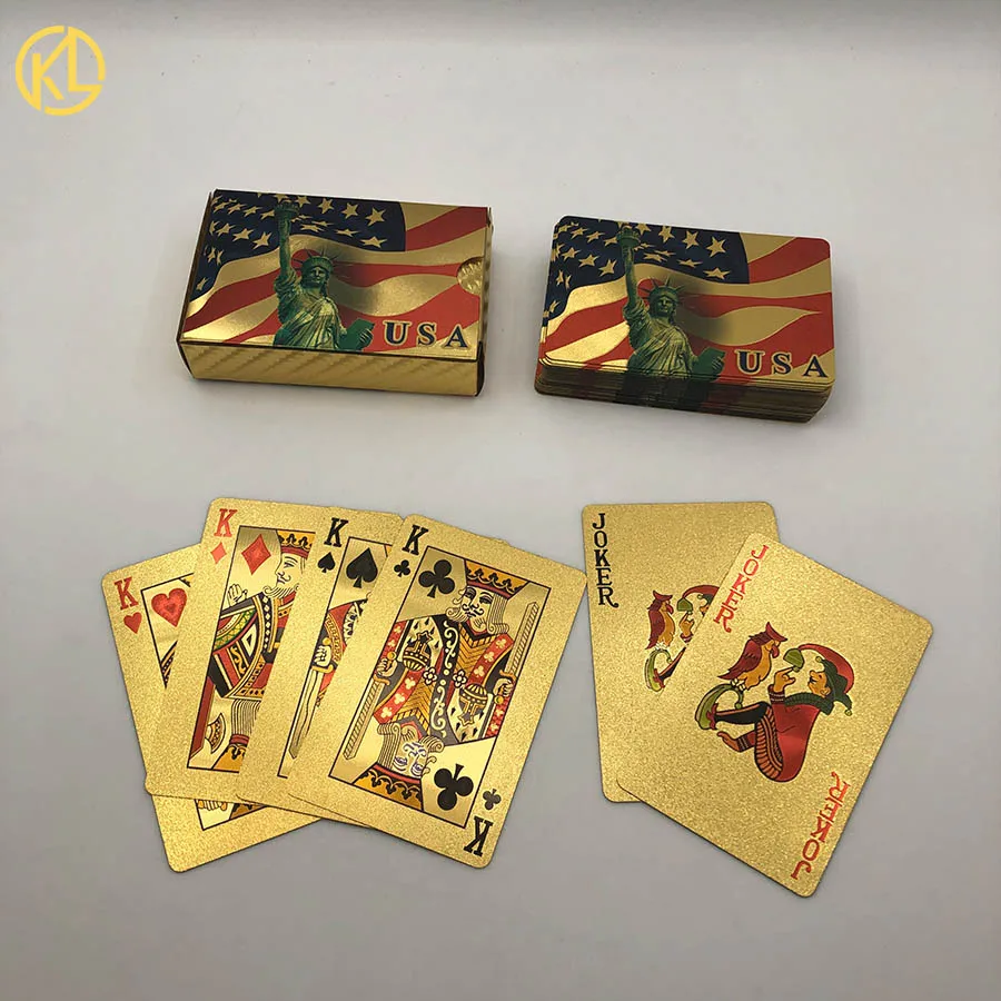 Kelin Горячая водонепроницаемый USD100 Доллар дизайн 24 К золото покер игральные карты для новых азартных игр удовольствие или свадебные подарки - Цвет: Statue Of Liberty