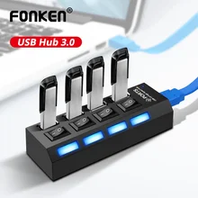 FONKEN 4 Порты и разъёмы usb-хаб 3,0 True USB 3,0 концентратор высокой Скорость USB разветвитель конвертер с отдельным выключателем Plug& Play USB адаптер