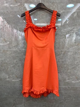 

2020 Spring and Summer New Women's Wrinkled Crimp Decoration Sling Strapless Solid Color Dress 417