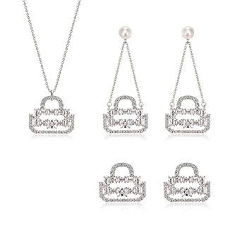

Flash Diamond Bag Pendant Pearl Ear Pendant Earrings Celebrity Inspired Necklace Female Clavicle Chain