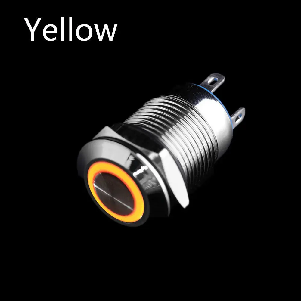 1 шт. 12 мм самовосстанавливающийся светодиодный металлический кнопочный переключатель 3 в 5 в 6 в 12 В 24 В 220 В мгновенная кнопка автоматический сброс кольцо светодиодный кнопочный выключатель - Цвет: Yellow ring mark