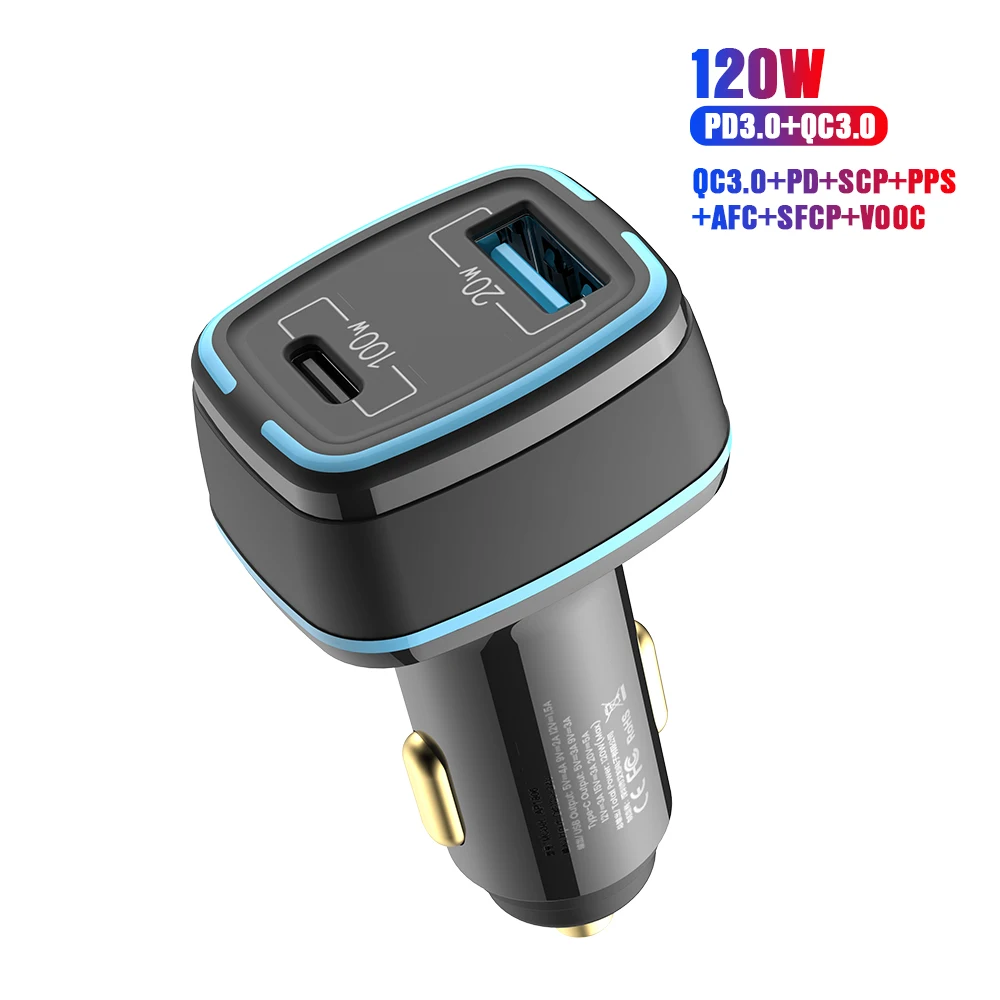 85W LED Car Charger USB Type C 3Port PPS SCP AFC PD QC3.0 Quick Charger For Laptop Car Phone Charger For iPhone Huawei Samsung best 65w usb c charger Chargers