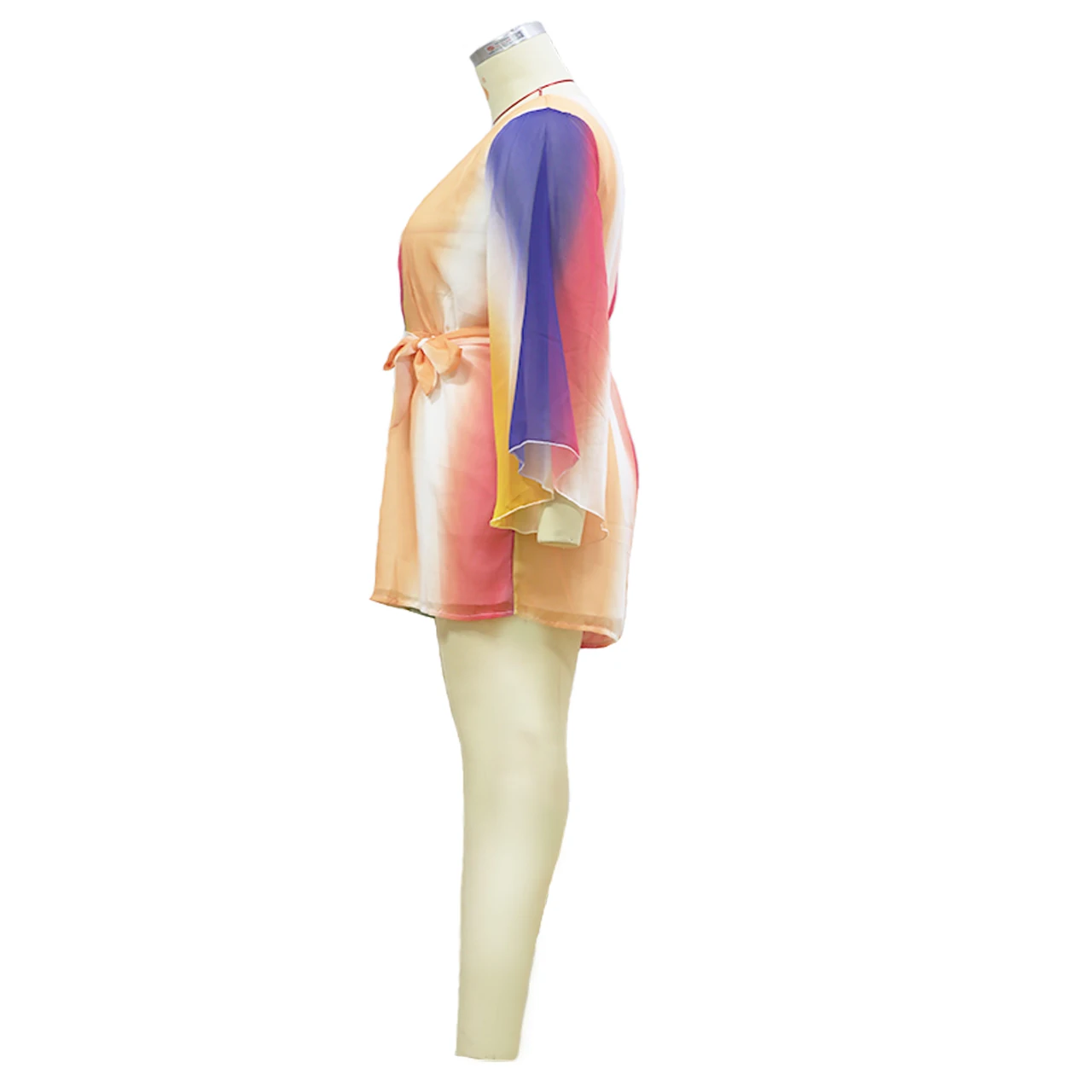 Adogirl Plus плюс размер Женский Игровой костюм меняющийся цвет в полоску с v-образным вырезом с расклешенными длинными рукавами Модный комбинезон шифоновый комбинезон Комбинезоны