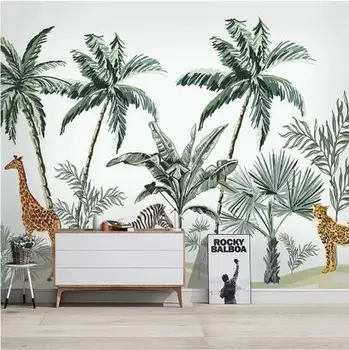 

Self adhesive Large 3D wallpaper mural custom Nordic hand-painted tropical plants and animals TV background wallpaper mural