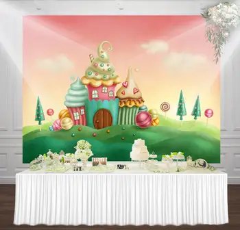 

Sweet Icecream House Castle Background Princess Girl Birthday Party Backdrops Cartoon candyland Photography Booth Banner Poster