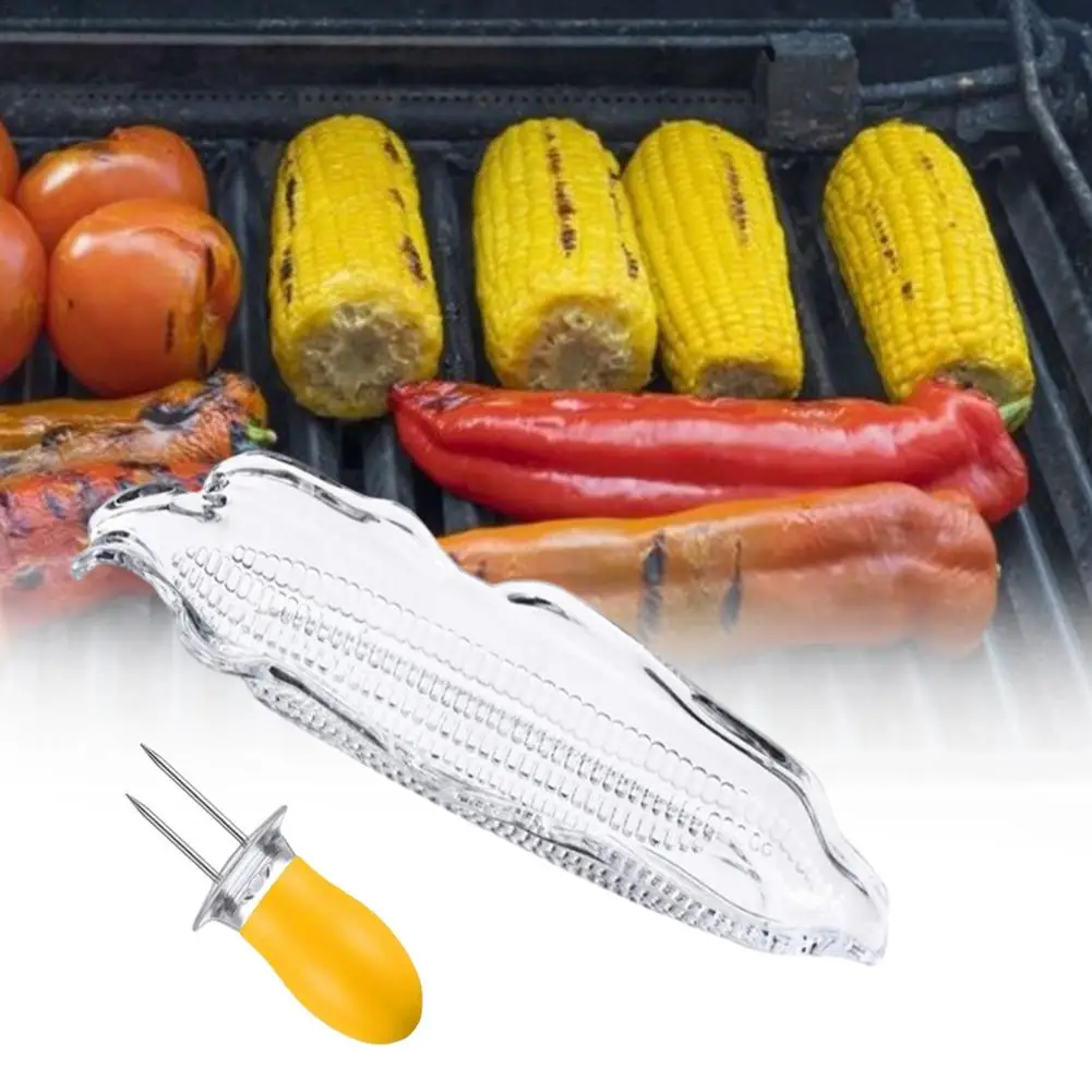 4PCS Corn Tray Storage Container Family Corn Tray Barbecue Tool BBQ Transparent Dish On The Cob Holders Set Barbecue Tools