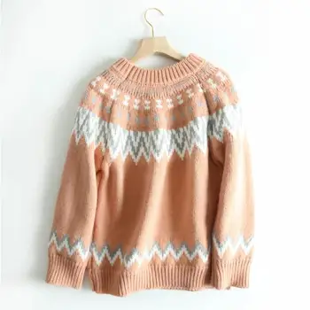 

Women's Autumn winter Europe style patchwork o-neck thick sweater Female casual pullovers chic warm Tops TB3928