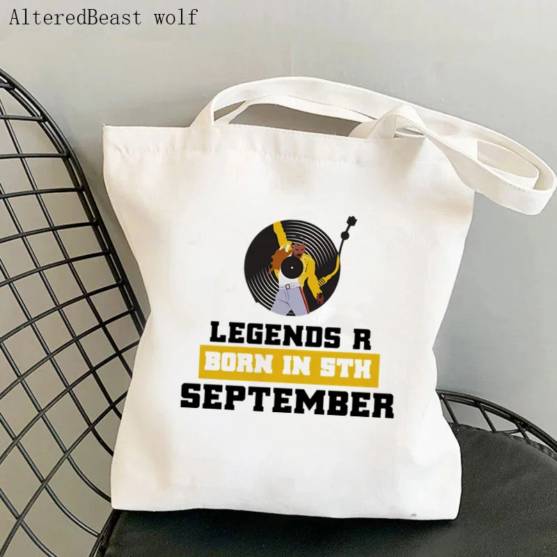Women Shopper bag Queen Elizabeth Van Gogh Style Sticker freddie mercury Bag Harajuku Shopping handbag Tote Shoulder Lady Bag