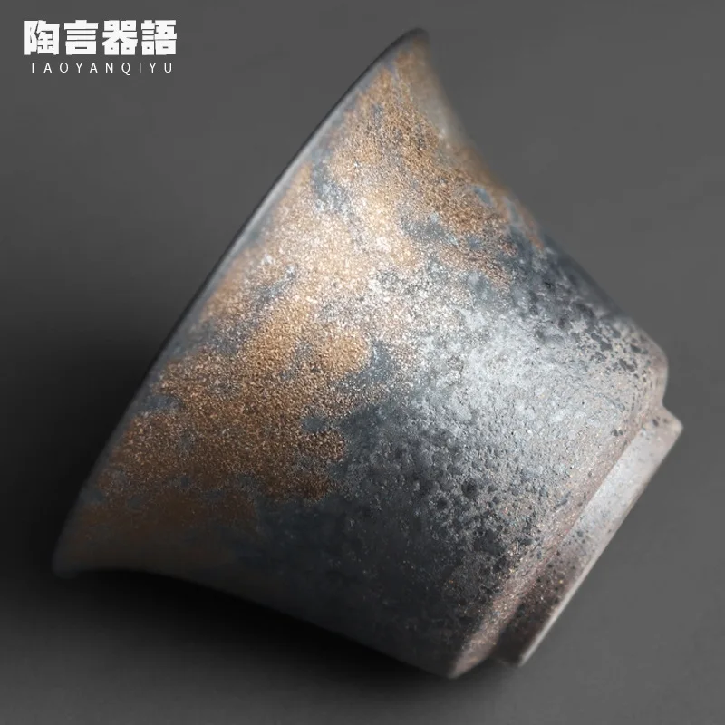 Vintage Stoneware Covered Bowl Handmade Pottery Kung Fu Tea Ceremony Wide Mouth Hand Grab Tea Bowl Set