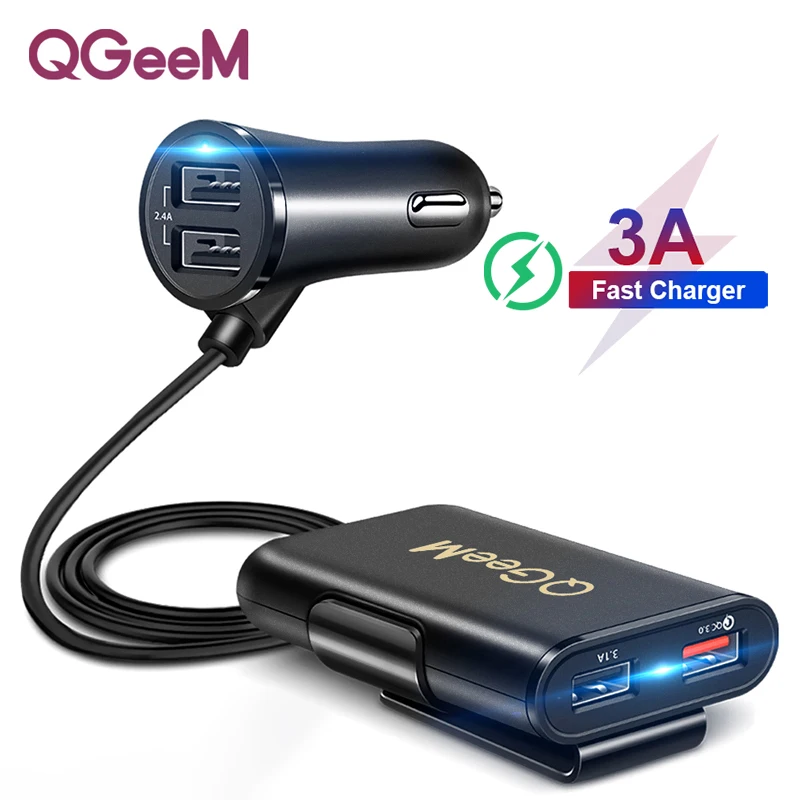 QGEEM 4 USB QC 3,0 Автомобильное зарядное устройство Быстрая зарядка 3,0 телефон автомобильное быстрое переднее заднее зарядное устройство адаптер автомобильное портативное зарядное устройство разъем для iPhone