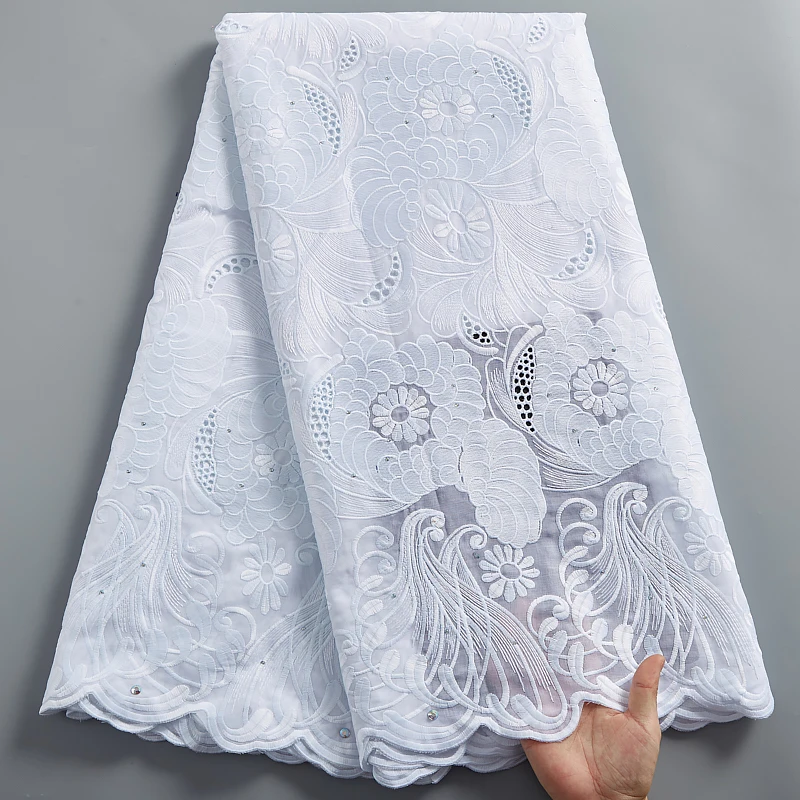 

African Cotton Dry Lace Fabric Stones 2021 High Quality Bridal Embroidered Nigerian Swiss Voile Lace In Switzerland Y2423
