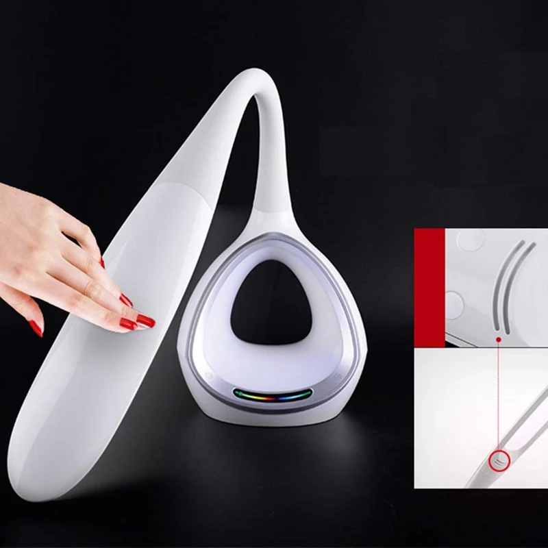 Led Desk Lamp, Eye-Caring Table Lamp with 3 Brightness Levels, Press Control, Adjustable Gooseneck, Color Night Light for Offi