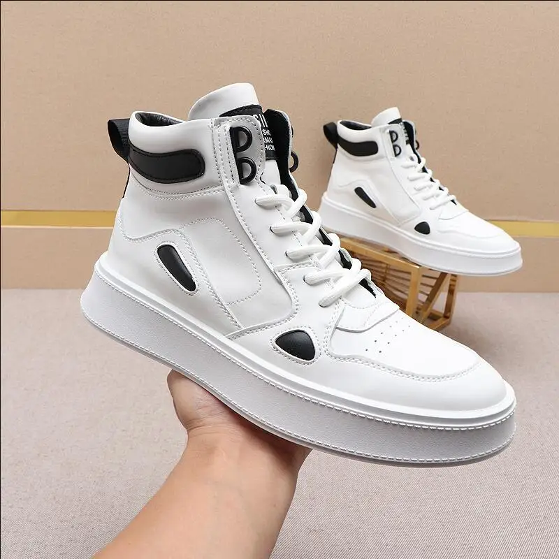 

High qualitMen Fashion Casual Ankle Boots Spring Autumn Punk Style Rivets Trend Shoes Male Leather High Top Hip Hop Sneakers A16