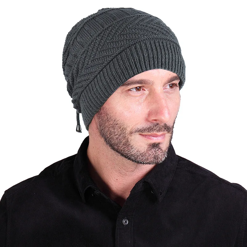 Skullies Beanies Мода осень и зима многоцелевой складной для унисекс Открытый плюс бархат вязаная шляпа теплая дикая шапка - Цвет: Серый