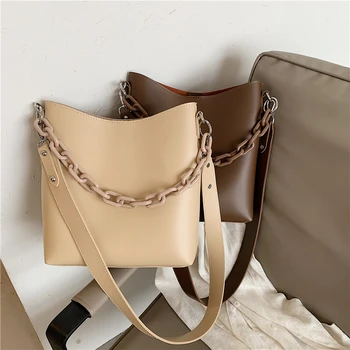 

Acrylic Chain Design Small Bag PU Leather Crossbody Bags For Women Bag 2021 Trend Elegant Travel Bucket Bags Shoulder Handbags