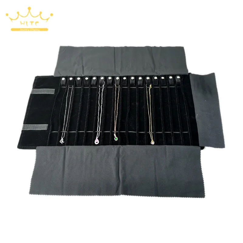 Black Velvet Jewelry Roll Bag for Jewellery Portable Necklace Storage Pouch Pendant Organizer Storage Bag