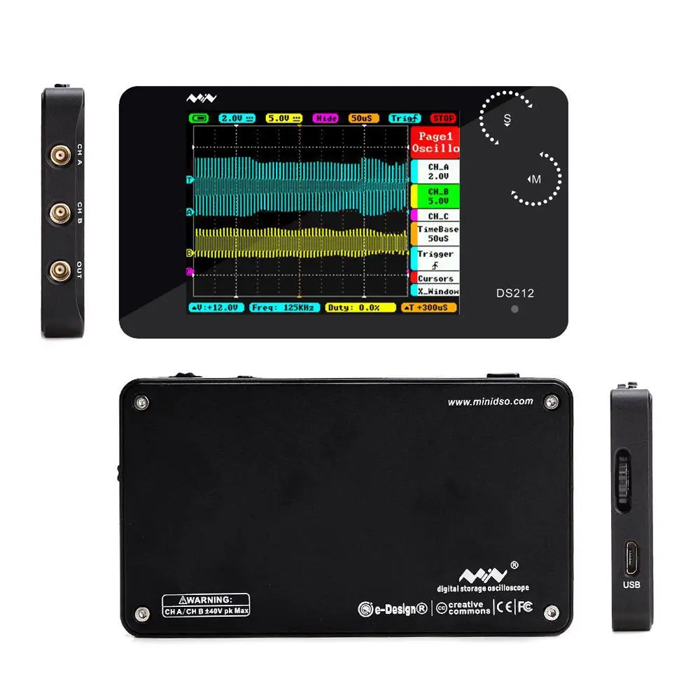 DS212 DSO Mini 2-канальный цифровой осциллограф USB полноцветный TFT дисплей 8 Мб полоса