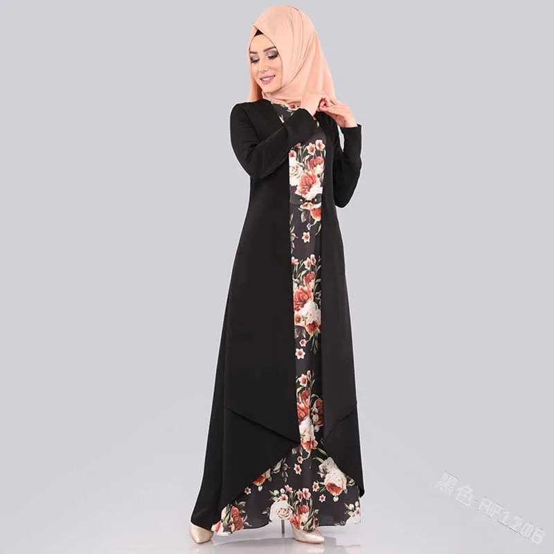 Мусульманское Платье Abaya с цветочным принтом элегантное женское разрезом