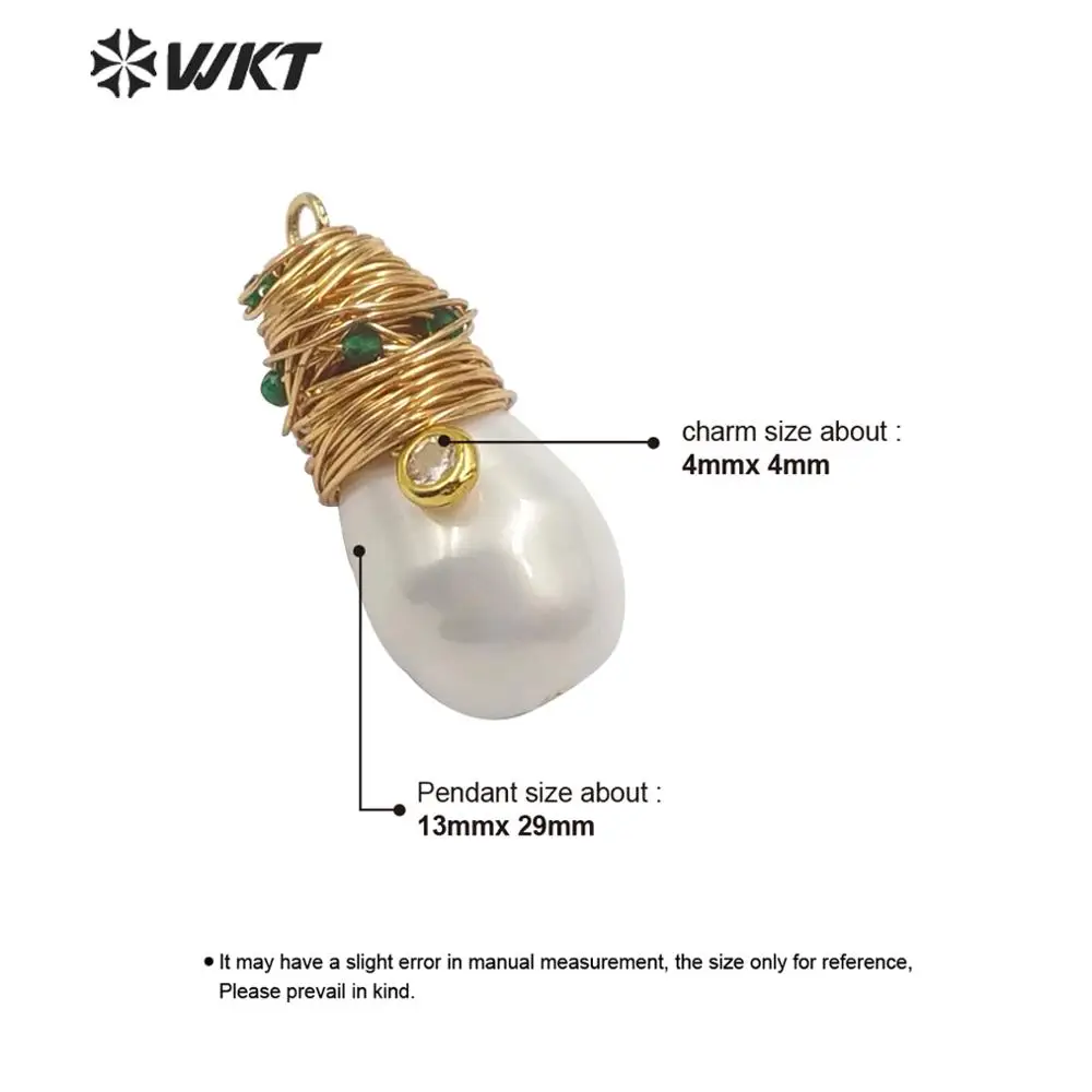 WT-JP168 WKT натуральный корпус подвеска в виде капли воды в форме ракушки с медной проволокой завернутый кулон крошечные драгоценные камни Шарм ожерелье кулон