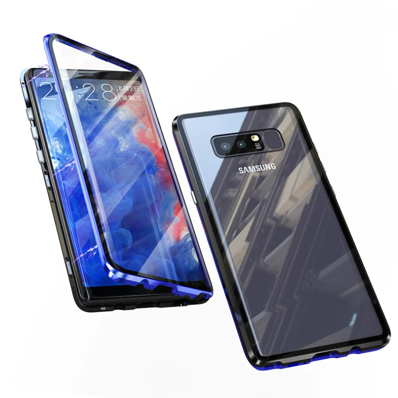 Роскошный чехол для samsung Galaxy Note 8 чехол полностью защищающий телефон магнит задний экран из закаленного стекла и алюминия металлический чехол Note8