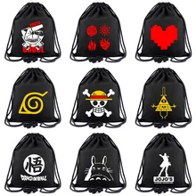 Аниме мультфильм холст шнурок рюкзак Наруто Тоторо RWBY JoJo женская мода косметичка Stringbag Повседневная пляжная сумка обувь мешок