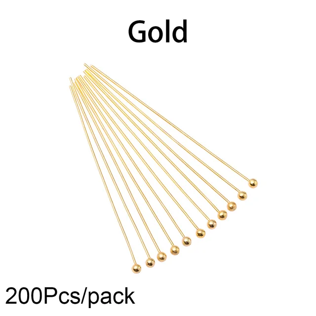 50-200pcs/lot 16 20 25 30 40 50 mm Gold Metal Ball Head Pins For Diy Jewelry Making Head pins Findings Dia 0.5mm Supplies Gold