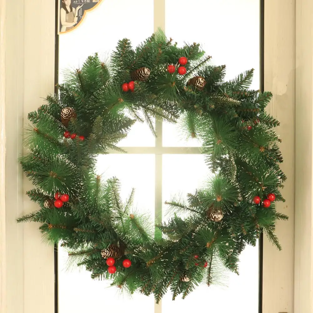 40CM Christmas Decoration Wreath Mixed White Dot Pine Needle Flower Link Christmas Door Decoration New Year Door Wreath