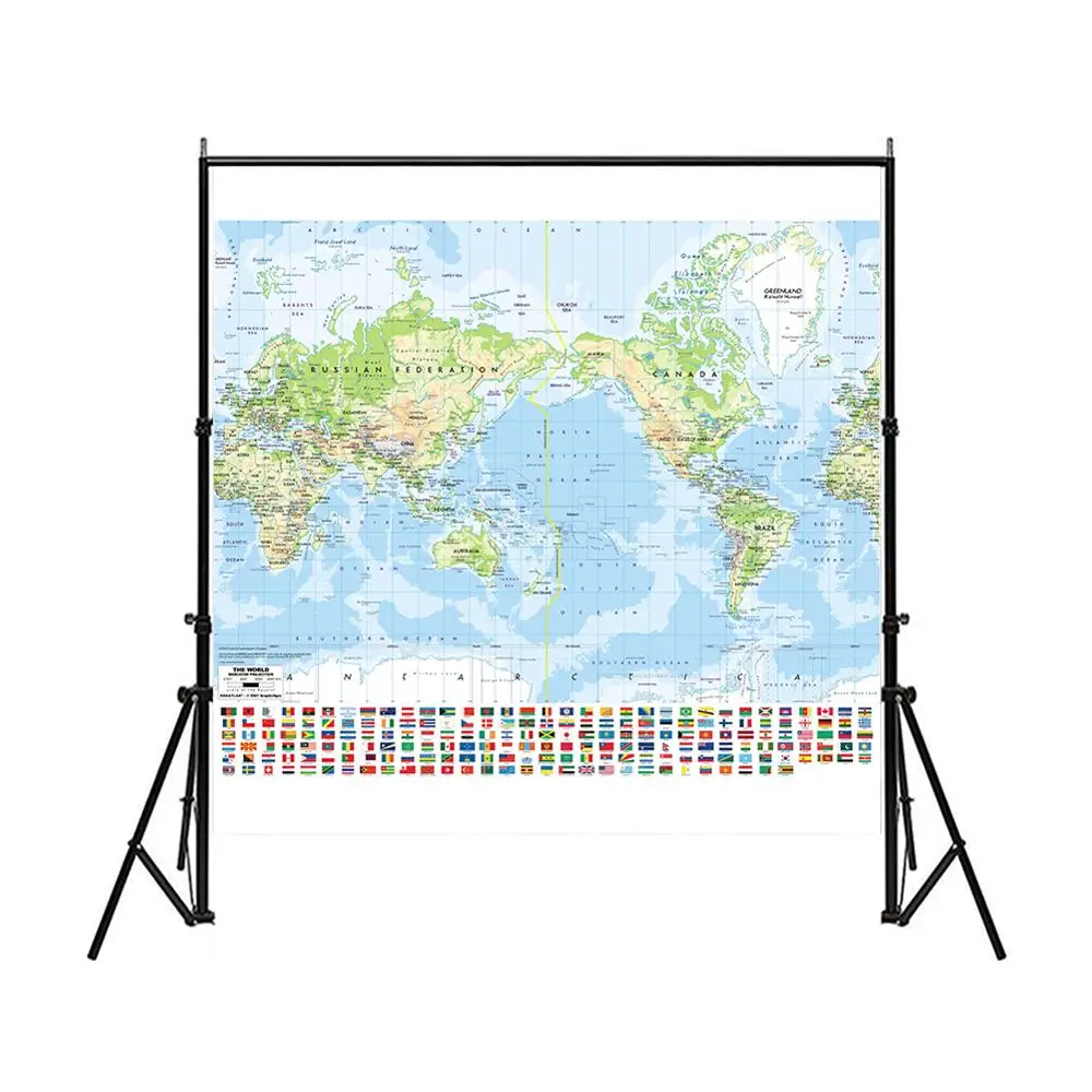 

The World Map Mercator Projection 90x90cm Non-woven Inkjet Hd World Map With National Flag