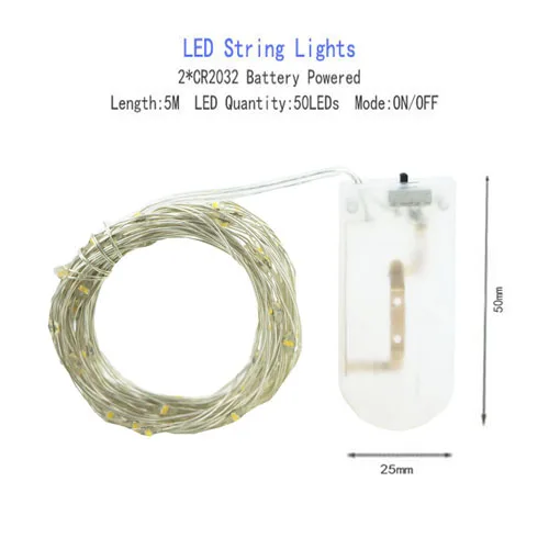 1/2/5/10 м светодиодный Медный провод строки праздничное освещение лампа гирлянда светодиодная гирлянда для Рождество Свадебная вечеринка внутренней отделки - Испускаемый цвет: CR2032 Battery-5M