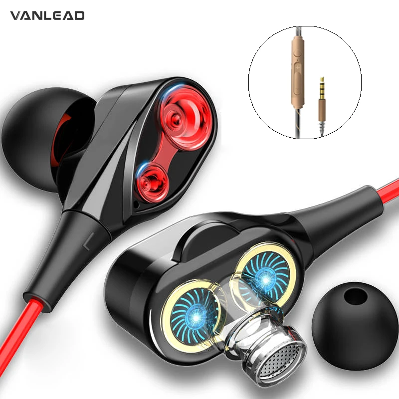 Проводные спортивные наушники-вкладыши двойной привод стерео с микрофоном