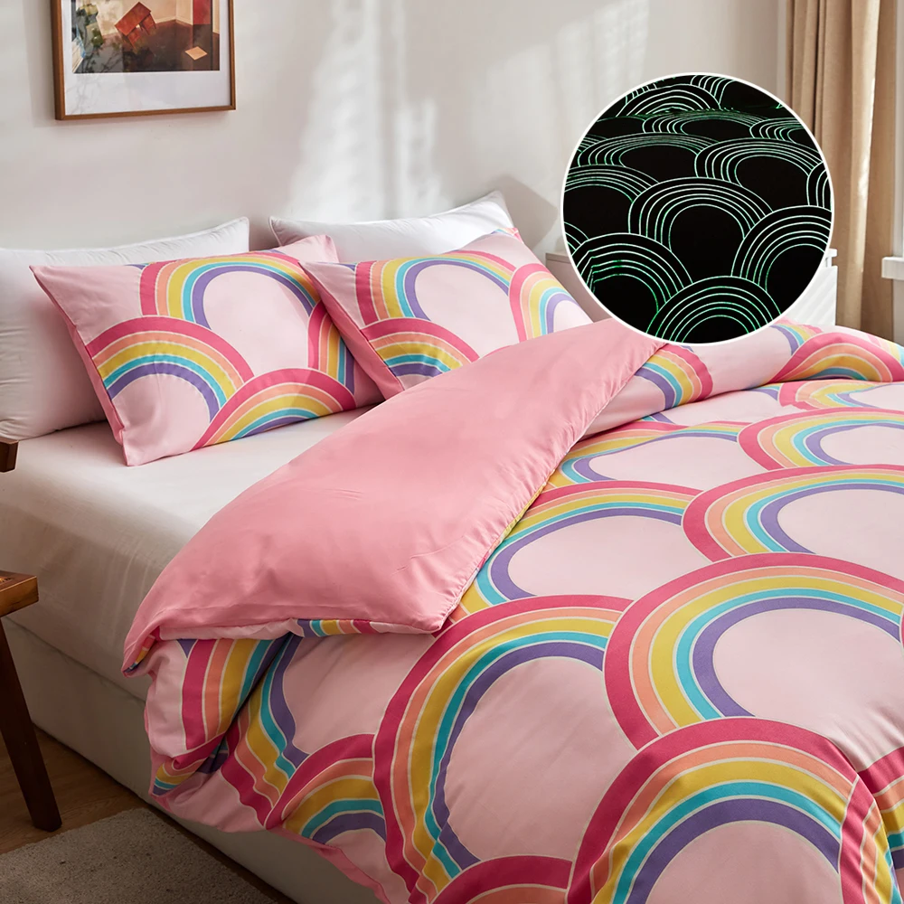 Fluorescent Duvet Cover Sets for Double Beds Rainbow Print Bed Sheet Set Kids Bedding Queen Size funda nordica cama 150 | Дом и сад