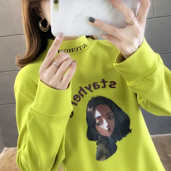 

2020 New Style Pure Cotton Thick Long-sleeved T-shirt Women's Casual Loose-Fit Hoodie with Sleeves Ins7897