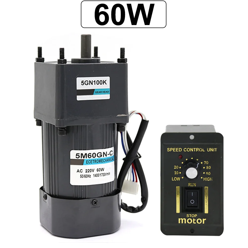 Motor de Indução Motor da Engrenagem de Alto Torque de Baixa 10-500rpm com Controlador de Velocidade Monofásico Elétrica Velocidade Reversível 220v 60w ac