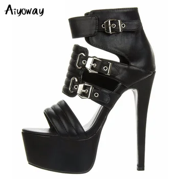 

New Arrival Peep Toe High Heels Sandals Platform Ankle Buckles Aiyoway 2021 Women ShoesSpring Summer Sexy Evening Party Shoes