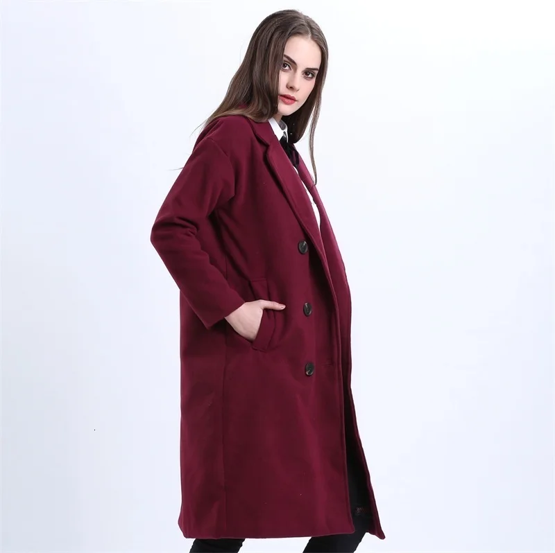 H. SA зимнее пальто женское элегантное длинное пальто шерстяная куртка фиолетовый красный шерстяной Тренч пальто свободная зимняя верхняя одежда Длинная шерстяная куртка