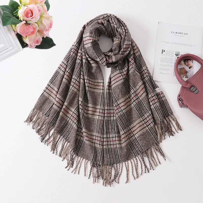 

Autumn and winter trendy British plaid bristle wool imitation cashmere scarf classic wild tassel warm shawl scarf for men and wo