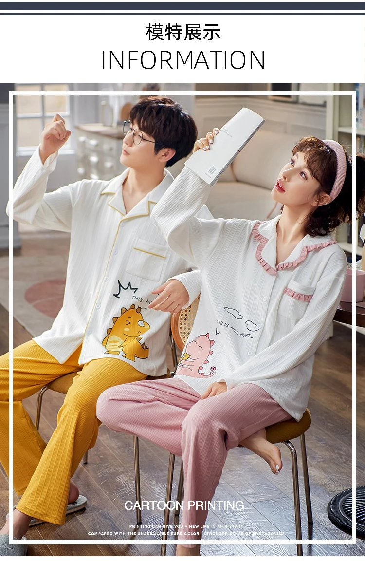 2022 Spring Autumn Couple Long Sleeve Cotton Pajama Sets for Men Cute Cartoon Sleepwear Pijama Mujer Homewear Women Home Clothes mens flannel pajamas set