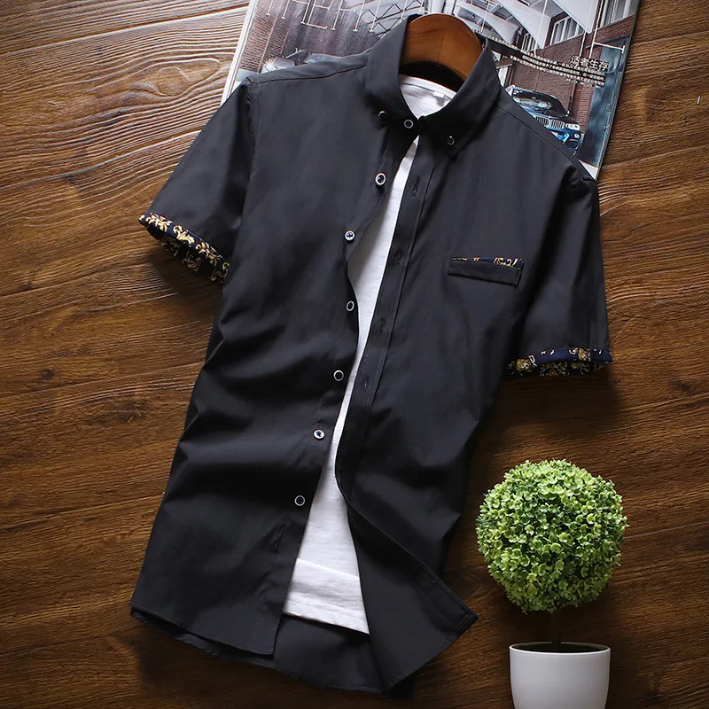 

New 2020 Short-sleeved shirt men's summer solid color professional
