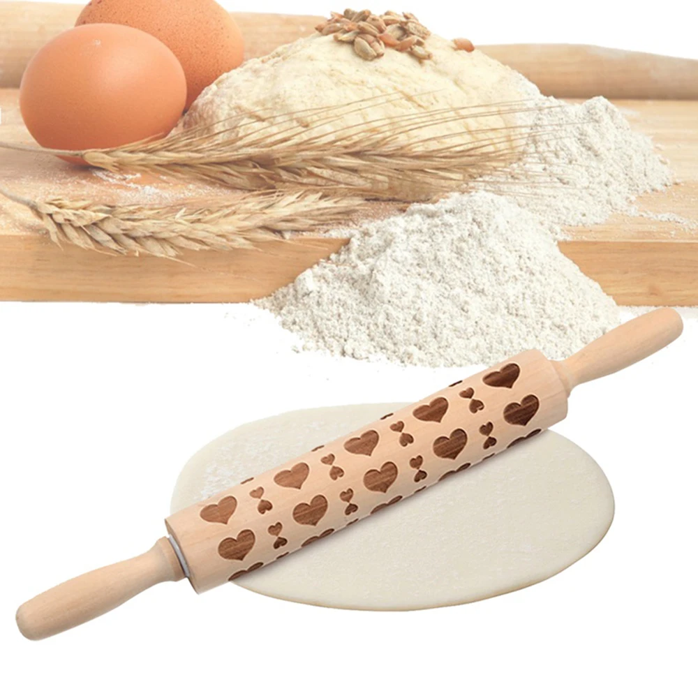 

Wooden Engraved Rolling Pin Embossing Baking Cookies Dog Heart Patterned Biscuit Embossing Rolling Baking Cookies Kitchen Tools