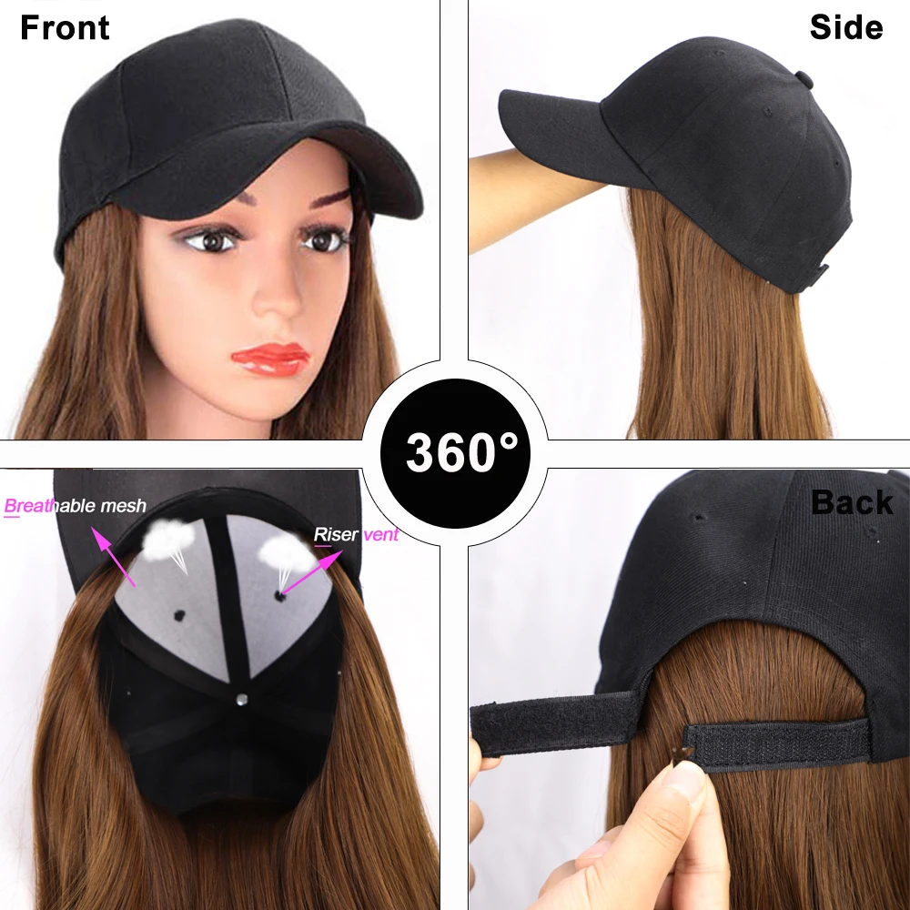 cute baseball caps Long Synthetic Baseball Cap Wig Natural Black / Brown Straight Wigs Naturally Connect Synthetic Hat Wig Adjustable For Girls cheap baseball caps