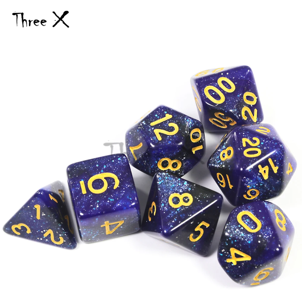 

Top Grade Mix- color Creative Universe Galaxy Dice Set of D4-D20 Royal Glitter Powder Amazing Effect for DND RPG