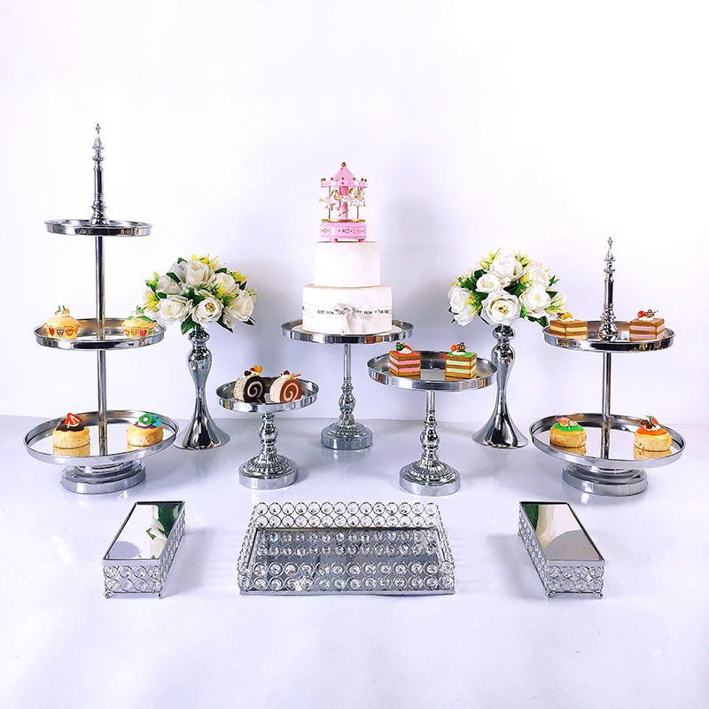 

DIY 1pcs Gold silver European Style Crystal Metal Cupcake Wedding Cake Stand Rack Set Holiday Party DisplayTray