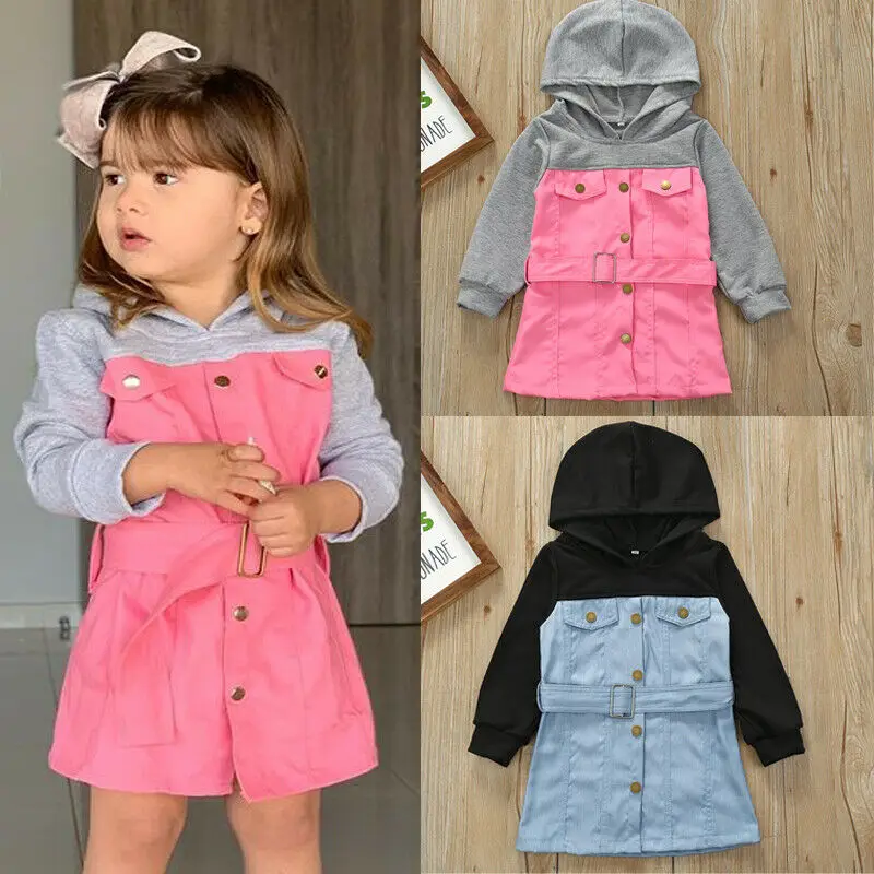Модная одежда для маленьких девочек; детская однотонная толстовка с капюшоном и длинными рукавами на пуговицах; Платье-комбинезон; осенняя одежда; От 1 до 5 лет