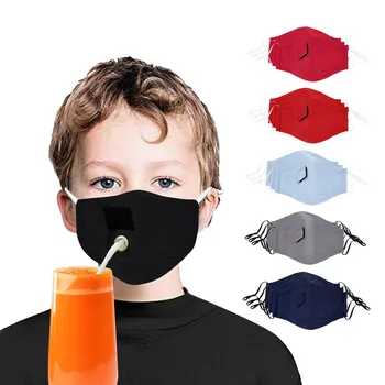 

3PCS Kids Cloth Face Shield Mouth Caps Face Mask Washable Mouth Mask Breathable Reusable Masque with Hole for Straw