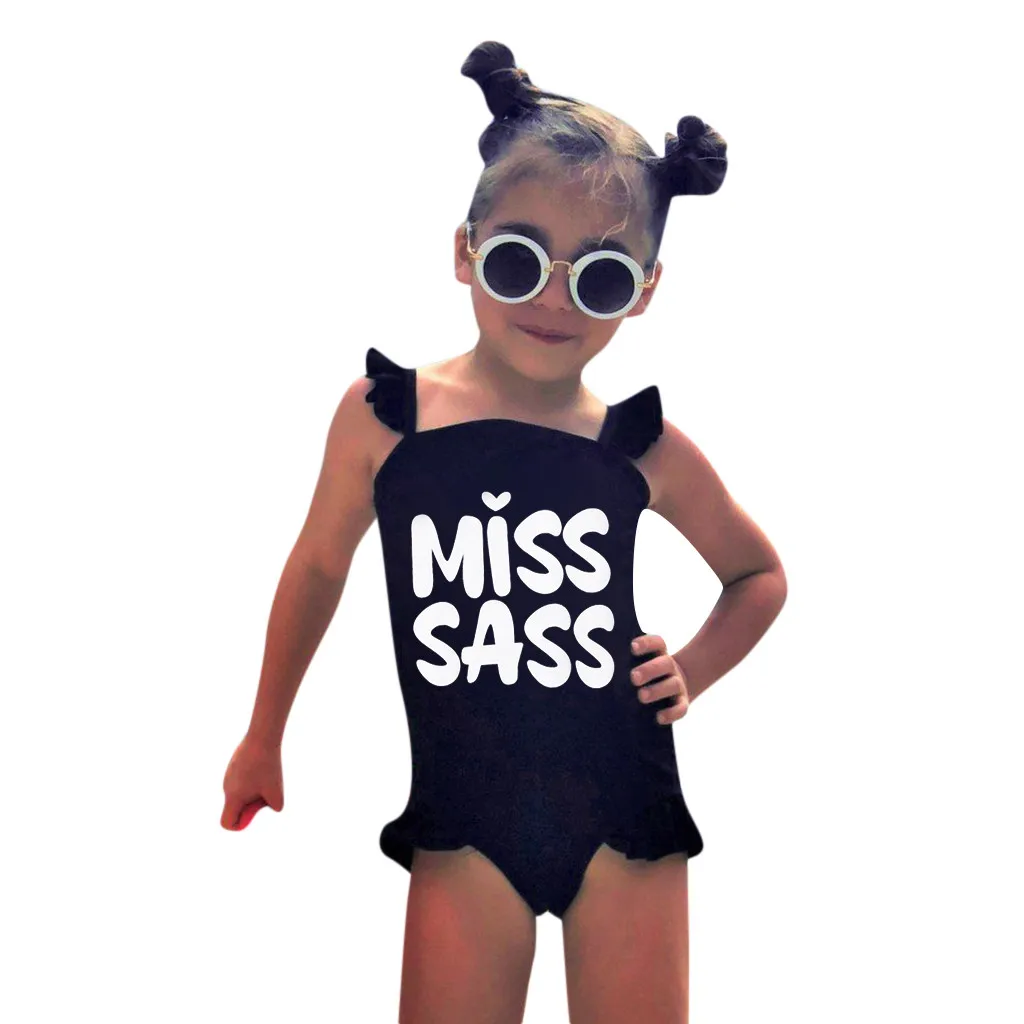 TELOTUNY 2020 Toddler Kids Baby Girls Ruffles Letter Swimsuit Bikini