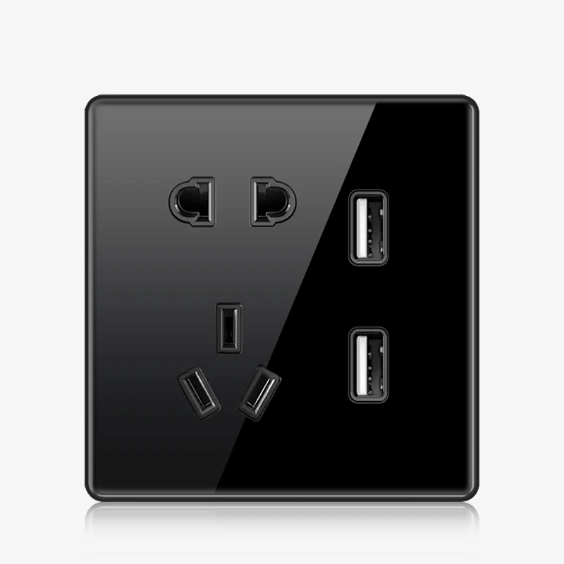 

Kamanni Socket 2 USB + 5 Hole Switch Tempered Glass Panel Black Borderless Design 10A 220V