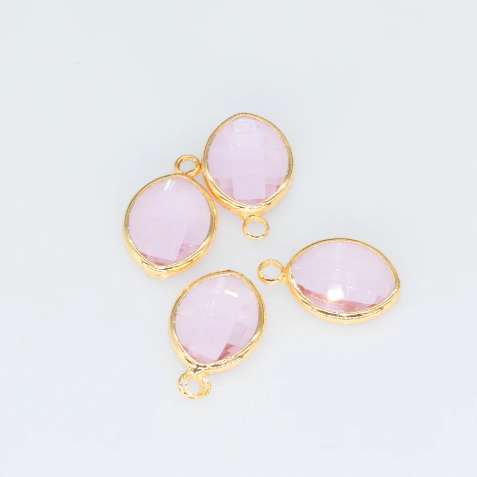 pink 12p10x14mm форма листа граненые обрамленное стекло очаровательный со стразами Подвески Серьги крепления для ожерелий ювелирных изделий платье бусины с подвеской - Цвет: pink