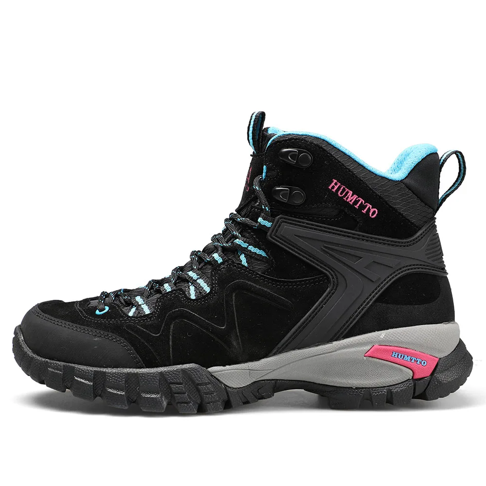 HUMTTO женские ботинки для пешего туризма; альпинистская обувь из натуральной кожи; многофункциональная дышащая амортизация; сохраняющая тепло; европейские размеры 36-41 - Цвет: Black