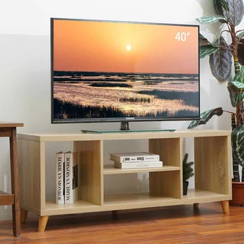 

Simple Modern TV Cabinet TV Stand Bookshelf Files Books Storage Shelves with 4 Open Layers for Living Room Bedroom Study Office
