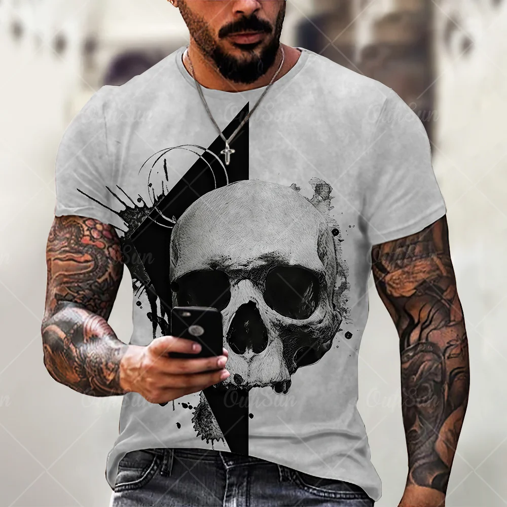 2021 Summer New Men’s 3D Skull Print T-shirt Casual Stylish Breathable O-neck Short-sleeved T-shirt